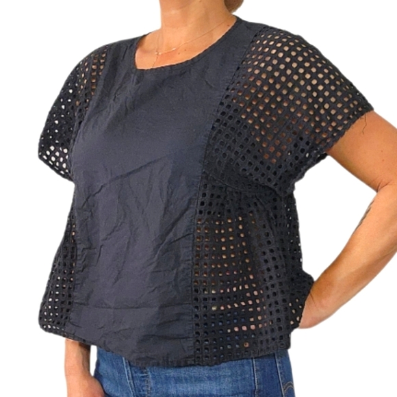 Madewell Cotton Mesh Short Sleeve Top Black Small - Picture 3 of 5